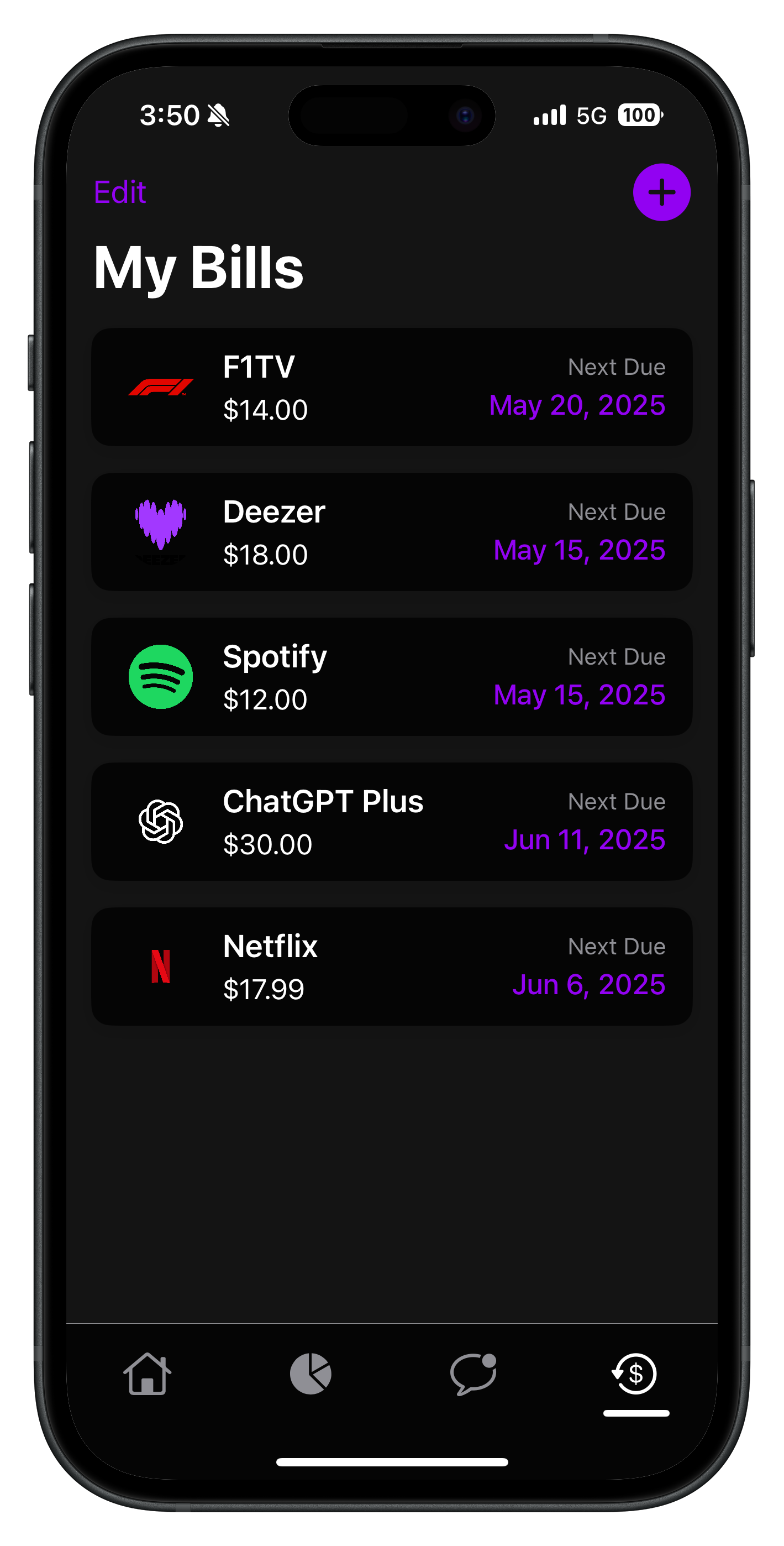 App screen showing widgets