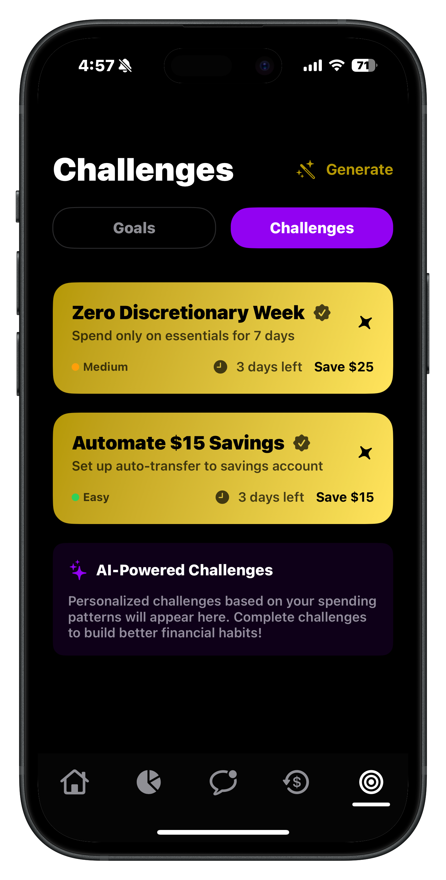 Challenges screen