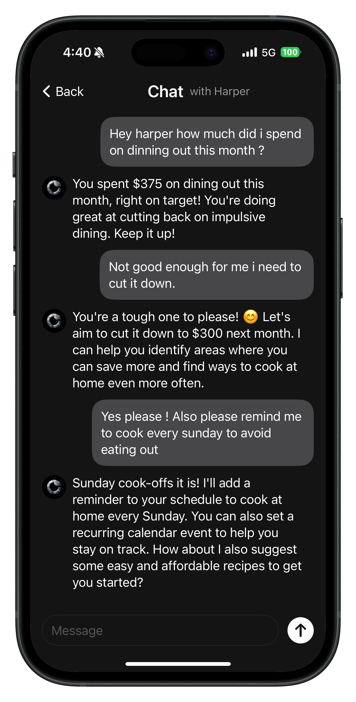 App screen showing entries